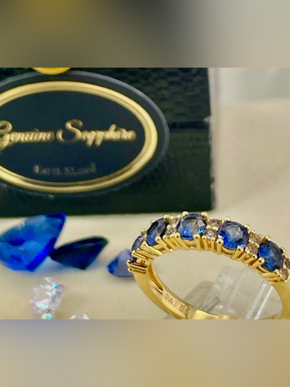 1ct Blue Sapphire Ring white Sapphire size 7 - 14k yellow Gold on 925